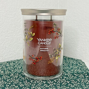 Yankee Candle AUTUMN WREATH Large 2 wick Tumbler 20oz New Housewarmer Fall Brown